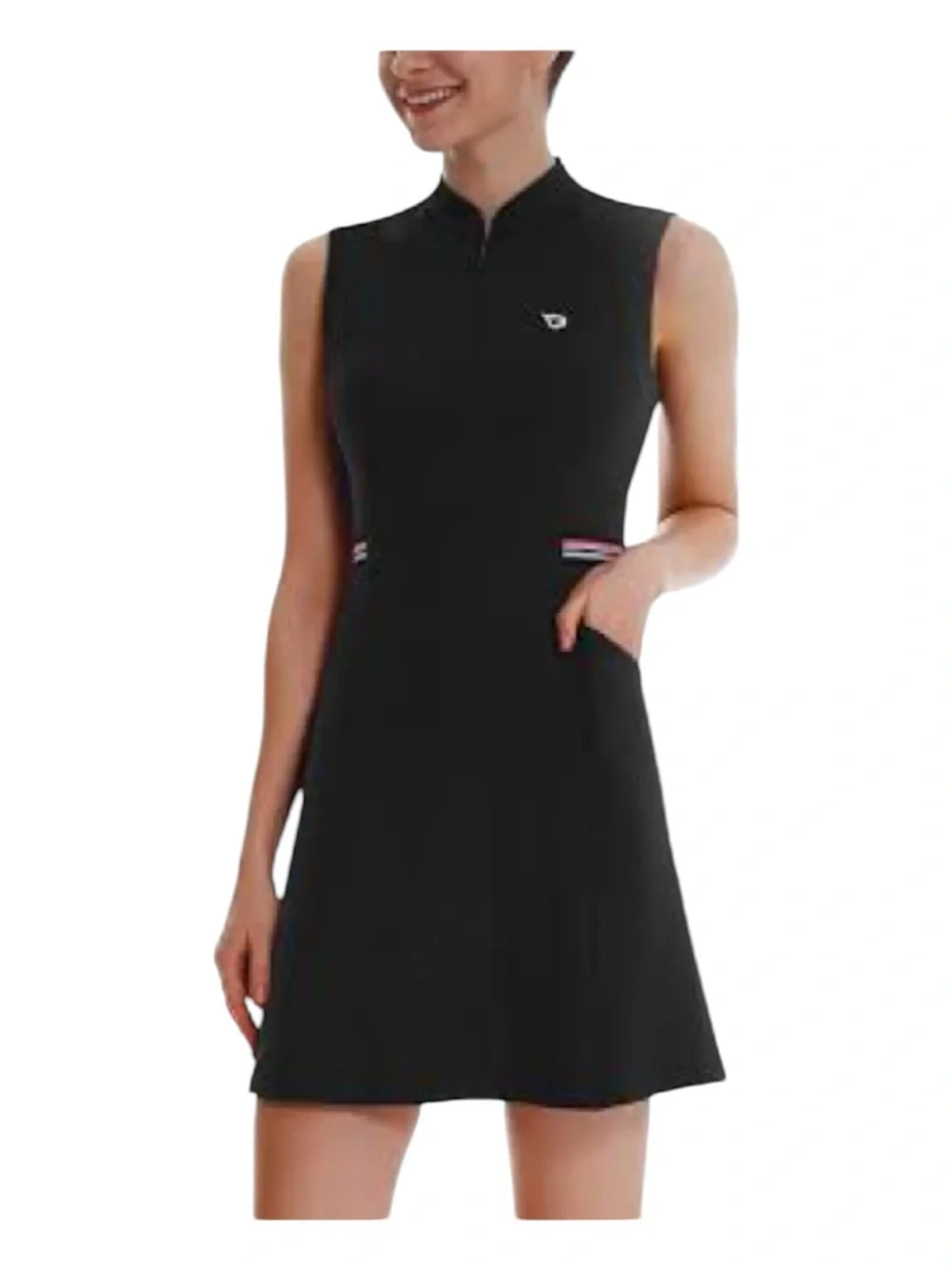 Baleaf Golf Tennis Dress Womens Large Black  Ribbed Half Zip Cutout